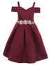 Satin Flower Girl Dress with Cold Shoulder and Pleated Skirt, Sizes 2-14 - SophiasStyle.com